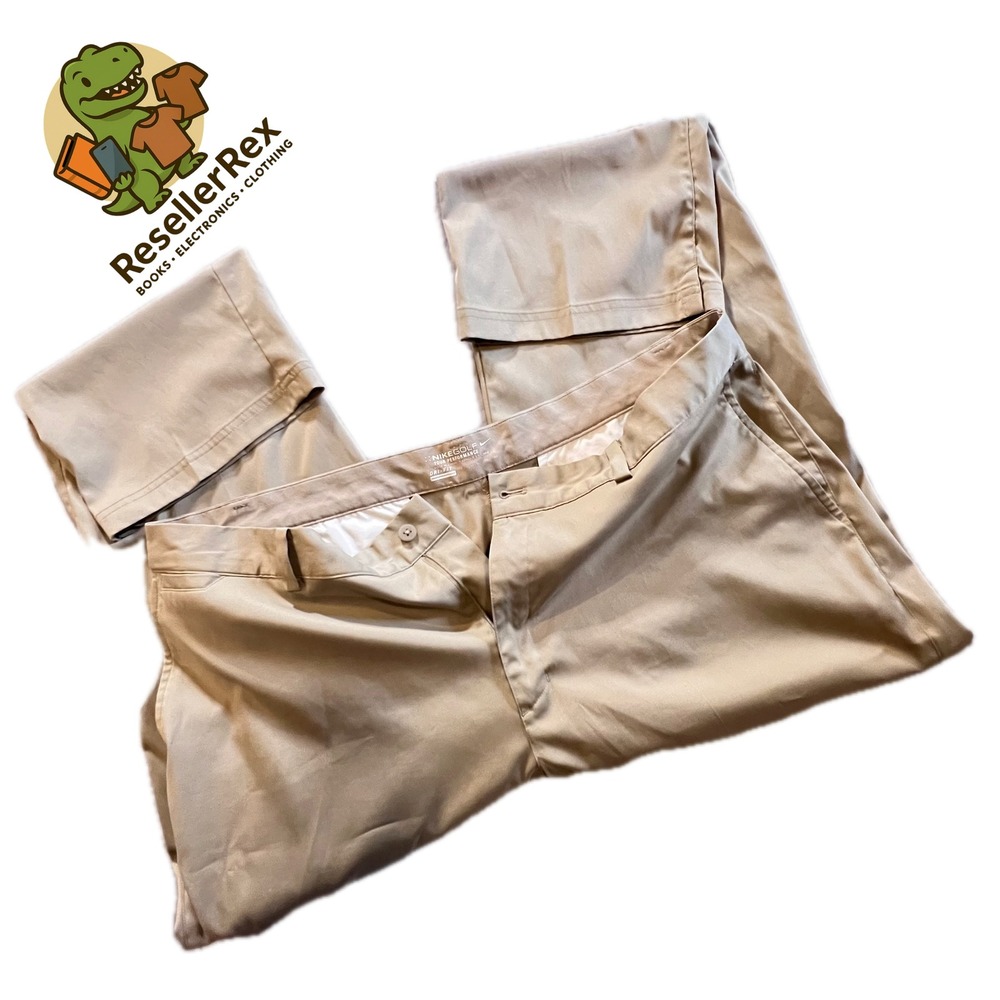 Nike Golf Mens Khaki Tour Performance Dri Fit Flat Front Chino Golf Pants 40x30